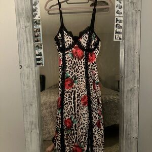 Leopard Print Dress with Red Roses
